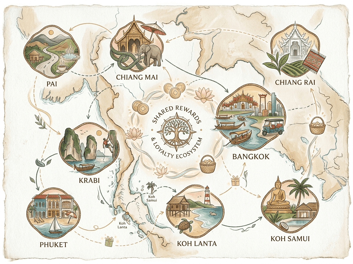 Thailand referral network map showing shared rewards across destinations