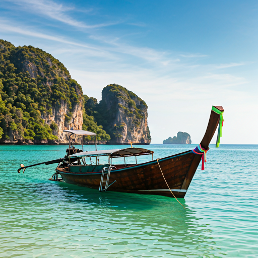 Traditional Thai longtail boat on turquoise waters
