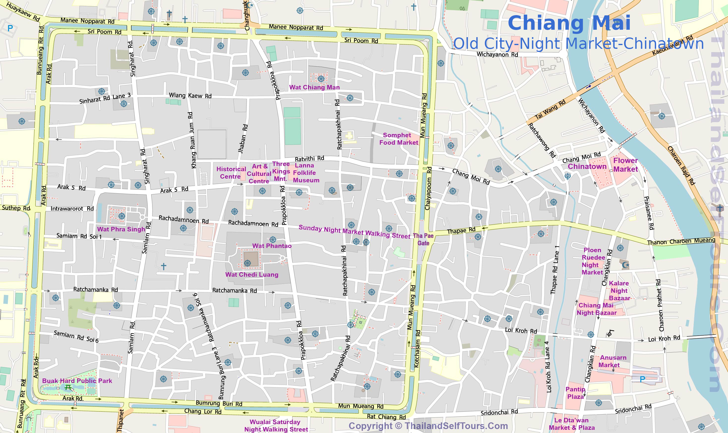 Map of Chiang Mai Old City and landmarks